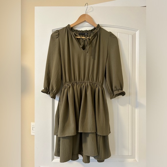 Black tape smoked tiered satin midi dress - Picture 2 of 3